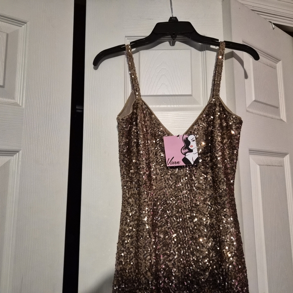 Gold Glitz and Glamour dress by Micheline Pitt. size (S) NWT - Picture 3 of 4